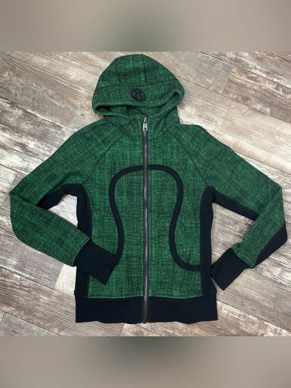 Lululemon Green and Black Patterned Scuba Hoodie Size 10